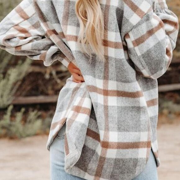 Women's Flannel Plaid Shacket 2025 Fall Outfits Long Sleeve Button Down Shirts J - Picture 2 of 6